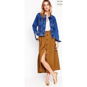 $155 Boden Women's Size 2P Thomasina Gingerbread Color Linen Midi Skirt